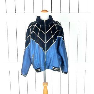 Vintage Ivana jeweled nylon windbreaker bomber jacket/blue/black velvet velour